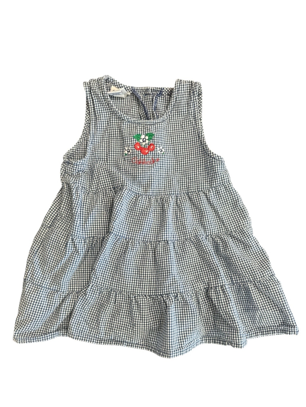OshKosh B'gosh Blue Gingham Tiered Dress with Embroidered Cherry Motif Size 3T